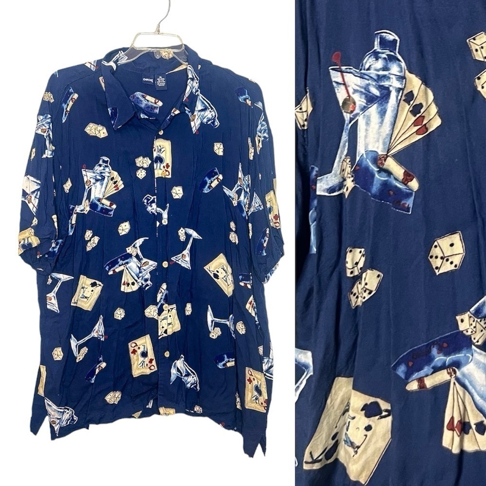 Cherokee Cards Martini Cigar Print Casual Button Down Shirt XL